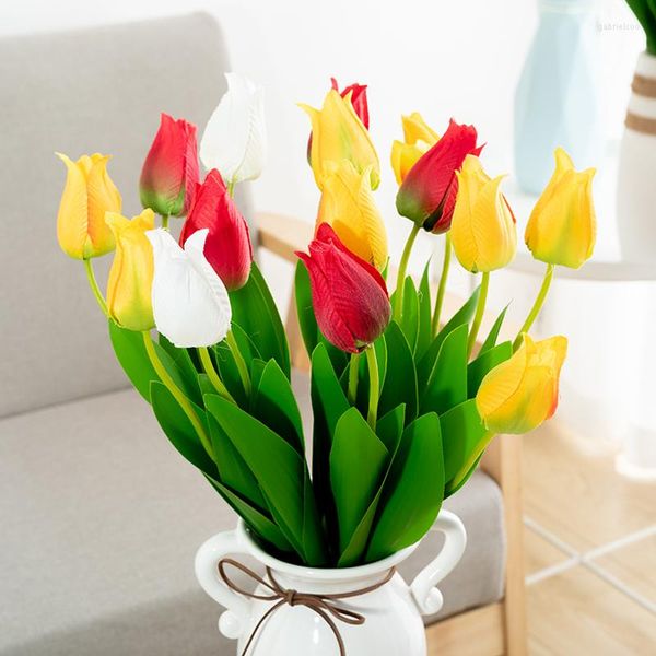 Fleurs décoratives 5 pièces fleur artificielle tissu tulipe mariage bouquet de mariée fête de Noël vase décoration maison table arrangement