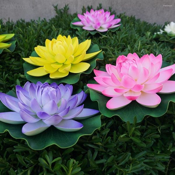 Fleurs décoratives 5 pièces mousse artificielle Lotus feuille de lys étangs feuilles plantes d'eau mariage flottant Floral 28CM C44
