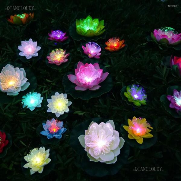 Flores decorativas 5 piezas LED artificial Fibra óptica Flotante Falta Falta Floja Flor Lirial Decoración de la luz de la luz de la noche