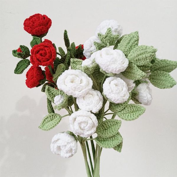 Flores decorativas 5 piezas tejido múltiple aose bouquet artificial simulación de bricolaje de bricolaje Decoración del hogar del hogar regalo de San Valentín