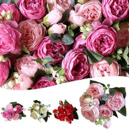 Fleurs décoratives 5 pièces de pivoines artificielles, plantes de Simulation de jardin familial, décoration de Vase de table pour fête
