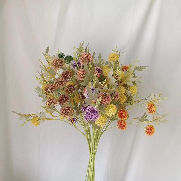 Flores decorativas Bola de cebolla de 5 puntas Jardín Decoración del hogar Accesorios Simulación Plástico Diente de león Boda Ramo Materiales