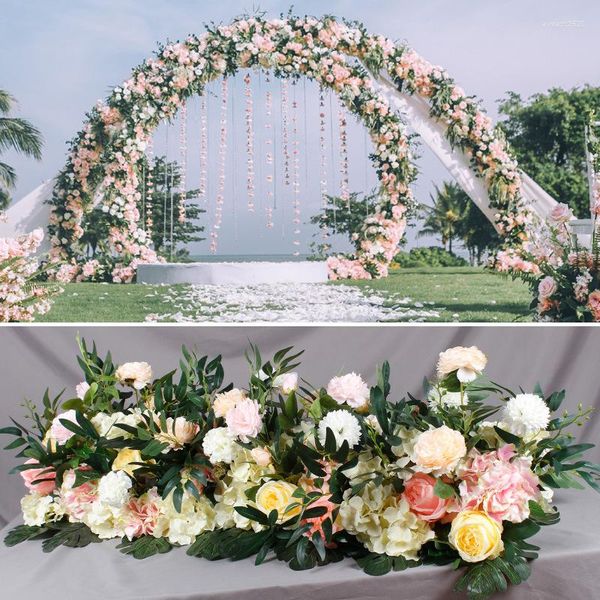 Flores decorativas 50/100 cm Suministros de arreglo de pared de flores de boda personalizados Peonías de seda Decoración de fila artificial para fondo de arco de hierro