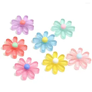 Flores decorativas 50/100 Uds. 16mm Margarita de resina multicolor dijes con parte posterior plana para hacer joyas planas decoraciones para estuches de lápices para niños