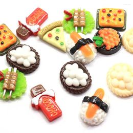 Decoratieve Bloemen 50/100 stuks Charms Miniatuur Japans Eten Pizza Sushi Rijst Hars Cabochon Voor DIY Thuis Craft Maken Telefoonhoesje Poppenhuis