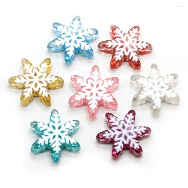 Fleurs décoratives 50 / 100pcs colorés Bling paillettes Snowflakes Resin à plat Cabochon décoration Artisanat pour les accessoires de cheveux de Noël bricolage
