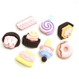 Flores decorativas 50/100 Uds. Diseño Est lindo Donuts pastel de caramelo Chocolate Sweety desierto cuentas de resina para pegatinas de pinzas para el cabello