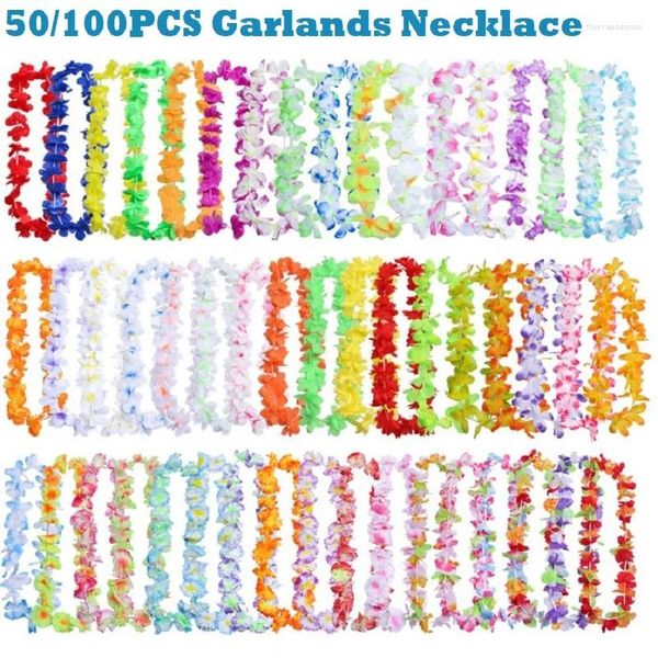 Fleurs décoratives 50 / 100pcs Hawaiian Artificial Flower Collier Hawai Thème Party Couronne de mariage Fournitures d'anniversaire de mariage Garland Decoration