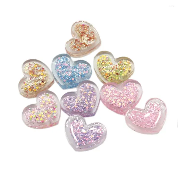 Fleurs décoratives 50 / 100pcs Kawaii Glitter Heart Forme Flatback Resin Cabochon Bijoux Bijoux ACCESSOIRES PLAT BARD CABPBooking