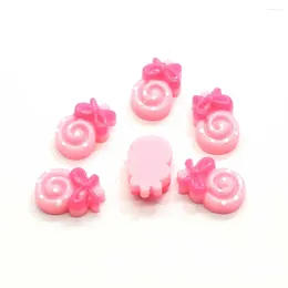 Decoratieve bloemen 50/100 stcs roze kleur schattige lint knoop boog lolly candy hars cabochons ornament -accessoires