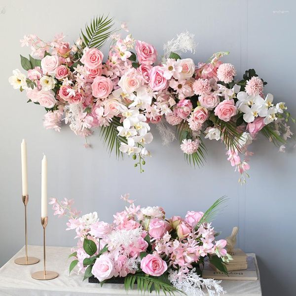 Fleurs décoratives 50/105 cm grande route rose cité fleur rangée arc de mariage artificiel toile de fond table Floral chaîne mur fenêtre suspendu décor