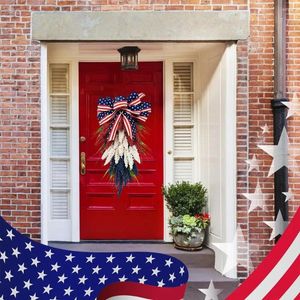 Fleurs décoratives 50 30 cm de long accrocs américains National Day Independence Couronne transfrontalière maison rouge blanc blé bleu à la porte à l'envers