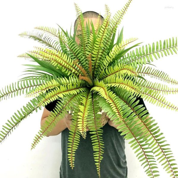 Flores decorativas 50/65 cm Gran helecho artificial plantas de palma tropical de la palma de la pared persa colgante de plástico hojas caídas para al aire libre