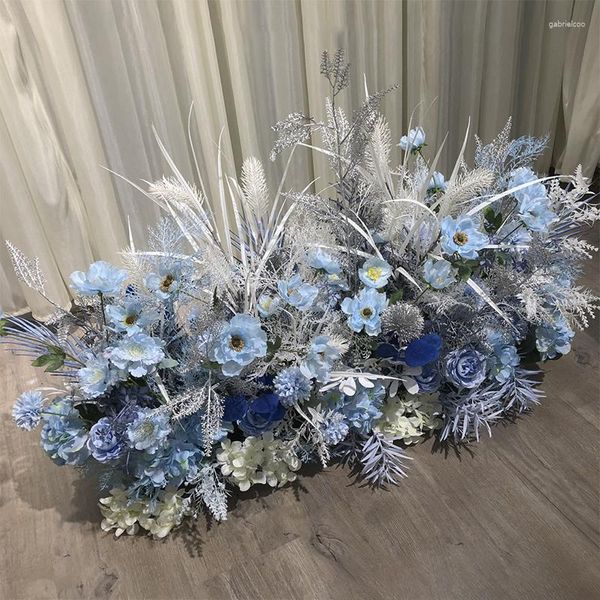 Fleurs décoratives 50/70cm luxe bleu fleur artificielle rangée Arrangement décoration fête mariage arc fond route collier Rose sol