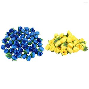 Fleurs décoratives 50 roses artificielles 3 cm de haut décoration de mariage bleu marine 50x jaune tissu soie rose têtes de fleurs