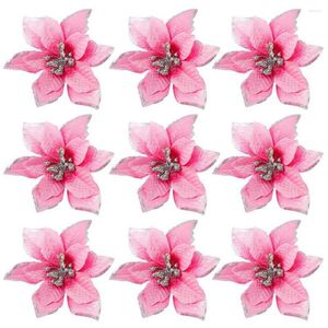 Decoratieve bloemen 50 glitter poinsettia ornamenten 5 inch kunstmatige zijden decor krans krans (roze)