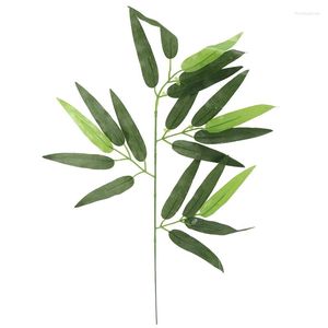 Fleurs décoratives 50 PCS Feuilles De Bambou Vert Artificiel Faux Plantes Verdure Pour La Maison El Bureau Décoration De Fête