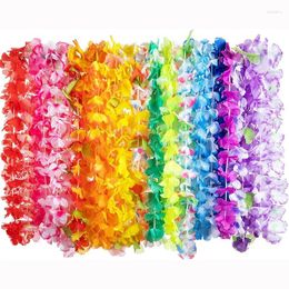 Flores decorativas 50 PC Counts Collar hawaiano Flor de seda Hawái Favores Favores Favores Coronas de diadema Forra de vacaciones de vacaciones