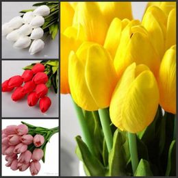 Fleurs décoratives 50 pcs / lot Tulip Artificial Flower Pu bouquet Real Touch for Home Wedding Decoratiom Supplies