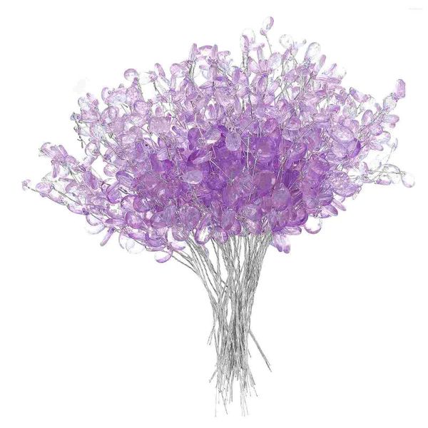 Flores decorativas 50 piezas Soportes Simulación Gota Flor Gotas acrílicas Cadena Perlas Púrpura Chic Ramas Novia