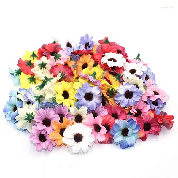 Flores decorativas 50 piezas Daisy Lafite falso para Scrapbooking boda Diy regalos caja de dulces Artificial al por mayor