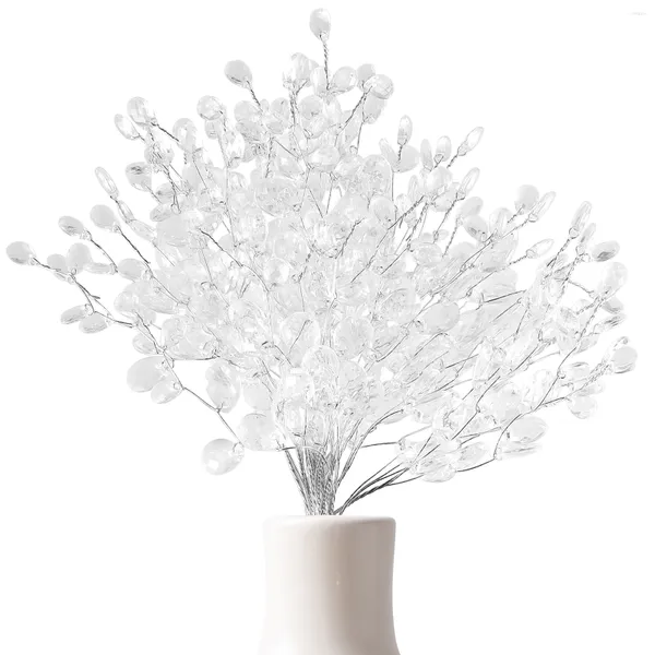 Flores decorativas 50 tallos cuentas acrílicas gotas flores ramas blancas árbol de perlas selecciones cuentas artificiales novia