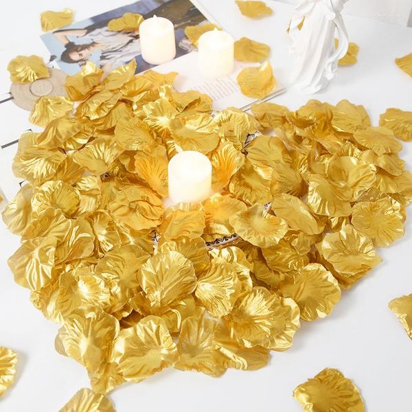 Fleurs décoratives 500pcs / lot Or Argent Rose Pétale Fleur De Soie Artificielle Feuilles Salle De Mariage Disposition Décor Fête Confettis Pétales Fournitures