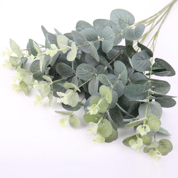 Flores decorativas 50 cm hojas de eucalipto artificiales ramo rama plantas de plástico falso tallos verdes para boda planta de decoración falsa