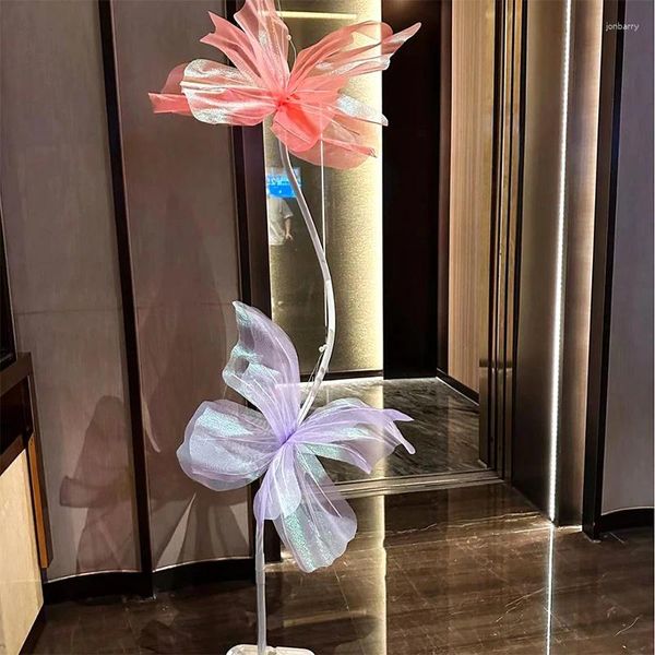 Fleurs décoratives 50 cm grande simulation papillon Ins gaze faux 3D décoration de mariage en plein air centre commercial affichage festival décor de fête