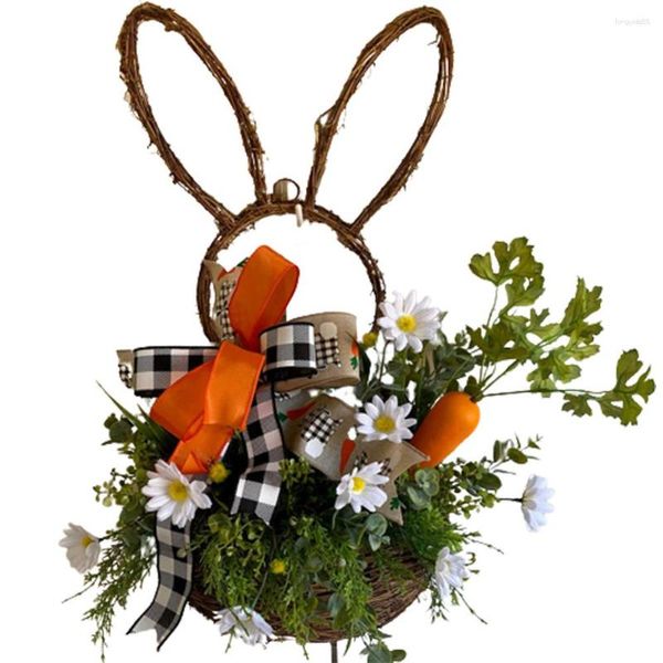 Couronne de fleurs décoratives de pâques, 50CM, avec carottes et marguerites, mignonnes pour cochon, voiture, oiseaux, vitrail, tentures de fenêtre