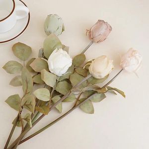 Fleurs décoratives 50 cm tissu de soie haut de gamme rose artificielle petit bourgeon style européen pour le mariage El Flower Home Decor