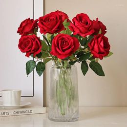 Flores decorativas 50 cm de una sola cabeza de terciopelo rosa ramo de flores regalo del día de San Valentín decoración de boda accesorios para el hogar florero decoración artificial