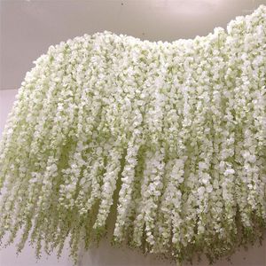 Fleurs décoratives 50pcs 1M / 2M orchidée artificielle rotin chaîne vigne feuilles vertes pour la maison de mariage décoration de jardin suspendu guirlande mur