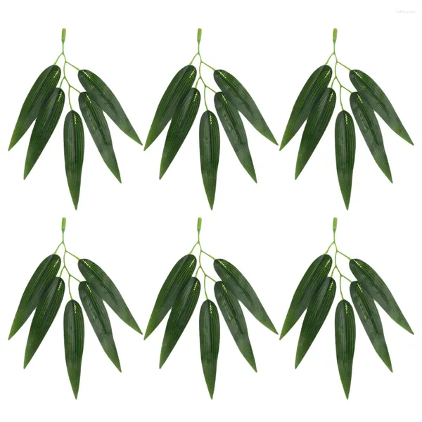 Fleurs décoratives 50pcs feuilles de bambous verts artificiels plantes tiges de verdure buissons pour la maison El bureau décoration sushi japonais