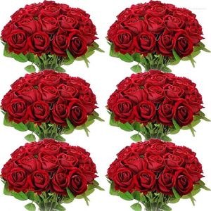 Fleurs décoratives 50 pièces soie artificielle réaliste velours Roses Bouquet longue tige pour la fête de décoration de mariage à la maison