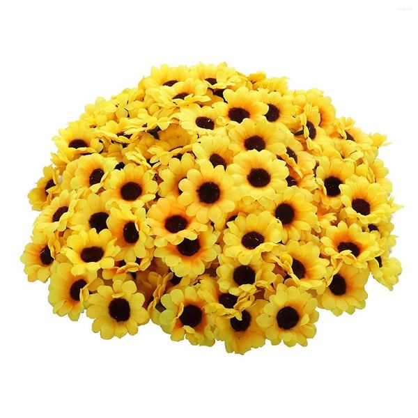 Flores decorativas 50 piezas Cabezas artificiales de girasol tela para decoración de bodas Bouquet DIY DRAFTS