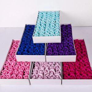 Flores decorativas 50 piezas de jabón DIY cabezas de rosas que sostienen para siempre 5 cm ramo de flores artificiales para boda decoración del hogar simulación regalo de San Valentín