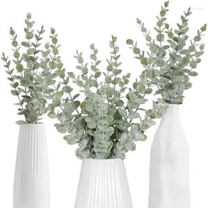 Fleurs décoratives 50pcs Eucalyptus tiges artificielles Feuilles artificielles réelles branches de feuilles vert gris pour la pièce maîtresse de la pièce maîtresse de la pièce de mariage