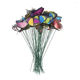 Flores decorativas, juego de 50 Uds. De estacas de mariposas para jardín, coloridas para decoración de macetas