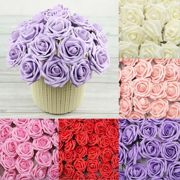 Fleurs décoratives 50 pièces grand 8CM artificielle maison décoration salle décor Art bricolage ornement mousse Rose têtes fête de mariage Bouque