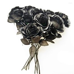 Fleurs décoratives 50 pièces/lot, Rose noire, Bouquet de Simulation de soie artificielle, sensation réelle, Arrangement floral de fond de mariage à la maison