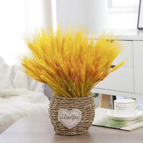 Flores decorativas 50 Uds tallos de trigo secos naturales oreja de grano ramos de flores decoración de arreglo de mesa de comedor para el hogar