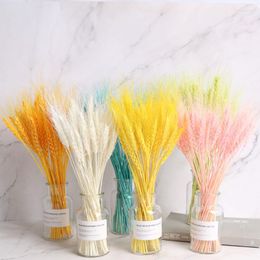 Fleurs décoratives 50 PCS Vrai Blé Oreille Fleur Herbe Naturelle Séchée Pour La Décoration De Fête De Mariage DIY Artisanat Scrapbook Décor À La Maison Bouquet