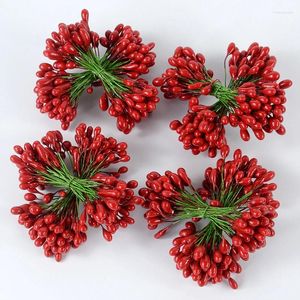 Fleurs décoratives 50pcs Red Artificial Flower Double Head Mini Berries Berries Diy Scrapbook Craft Accessoires