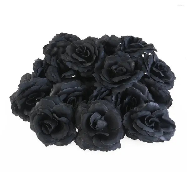 Fleurs décoratives 50pcs Rose Silk Flower Wedding Diy Party House Office Shop Garden Decoration (noir)