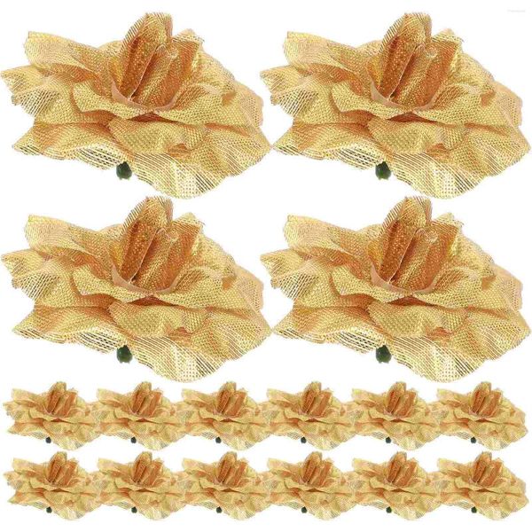 Flores decorativas 50pcs fita de cetim rosa flor para artesanato DIY e (dourado)