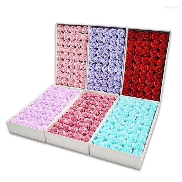 Fleurs décoratives 50pcs Saint-Valentin Curling Edge Rose Savon Tête De Fleur Bouquet Immortel Boîte Cadeau Bricolage Mariage Décor À La Maison Matériel