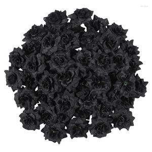 Fleurs décoratives 50 pièces mariage noir Rose soie fleur tissu plastique artificiel pour la décoration 4.5 CM