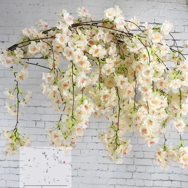 Fleurs décoratives 50 Pcs Artificielle Fleur De Cerisier Branche Fleur Tenture Murale Sakura 150 cm Pour Centres De Mariage Artificielle