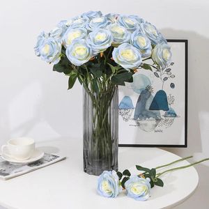 Decoratieve bloemen 51 cm kunstmatige zijden doek rozenboeket voor Valentijnsdag thuisdecoratie blauw ijs en van ecuador